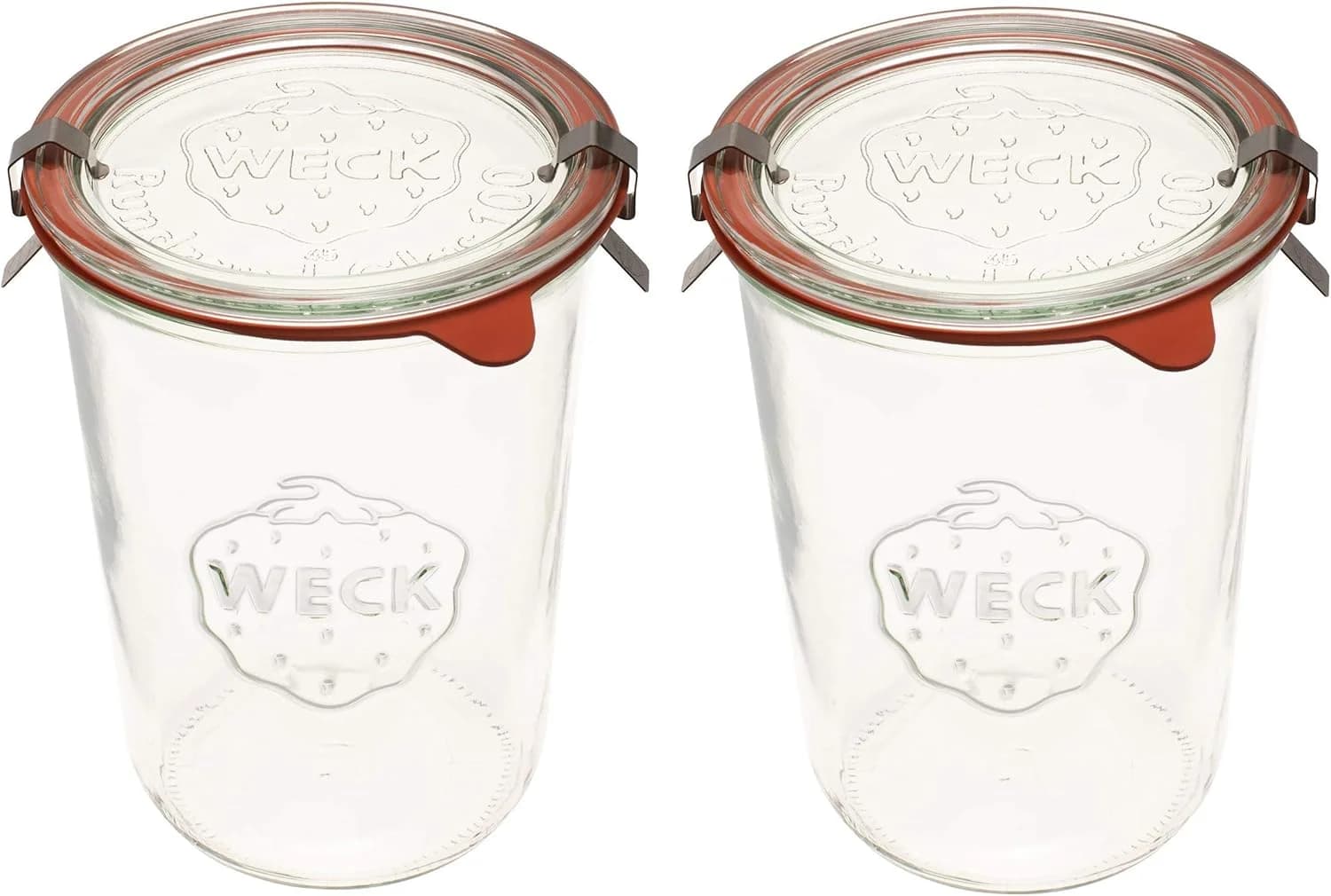 Weck 743 Mold Jar Transparent Glass Food Storage Containers with Airtight Lids (3/4 Liter Tall Jars, Set of 4)