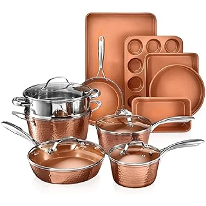 Hammered Collection 15-Piece Ceramic Nonstick Set