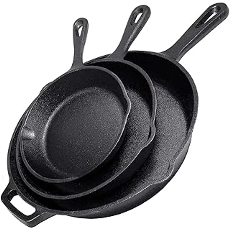 Cast Iron 3-Piece Skillet Set (8", 10", 12")